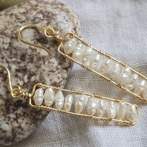 Gold and Pearl Wire Earrings